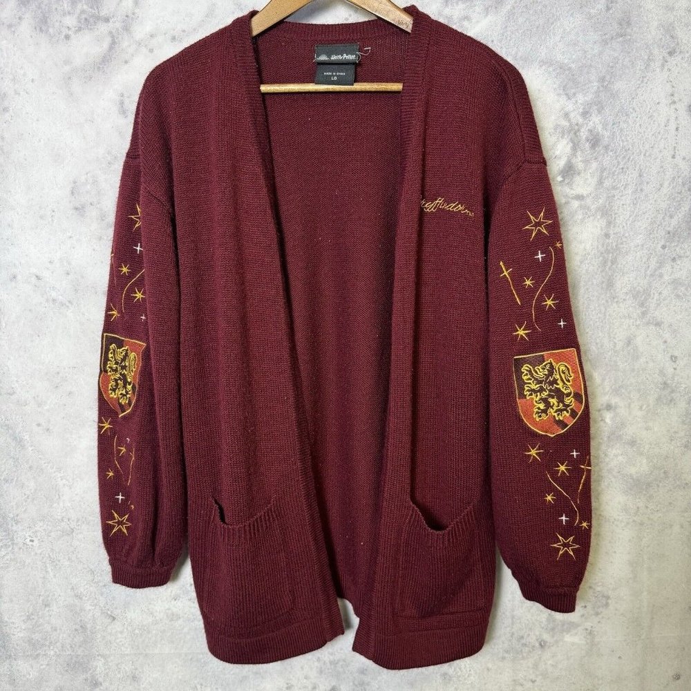 Harry Potter Gryffindor Cardigan Adult Large Red Wizarding World Sweater R4